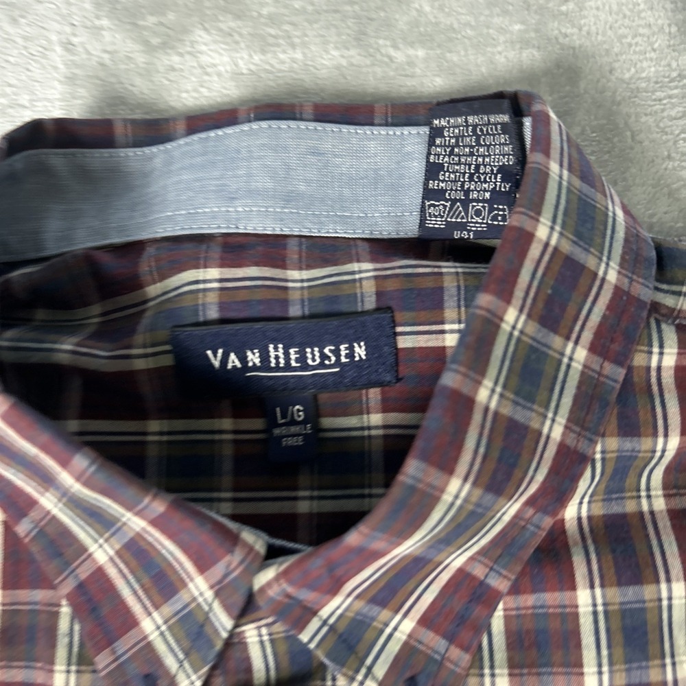 Van Heusen Shirt Mens Large Plaid Long Sleeve Button Up Wrinkle Free - Picture 3 of 10